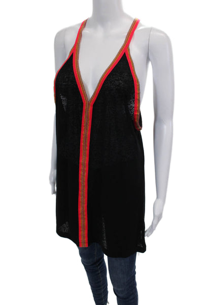 Pitusa Womens Stitching Trim V Neck Sleeveless Tank Top Black Red Size Petite