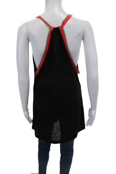 Pitusa Womens Stitching Trim V Neck Sleeveless Tank Top Black Red Size Petite