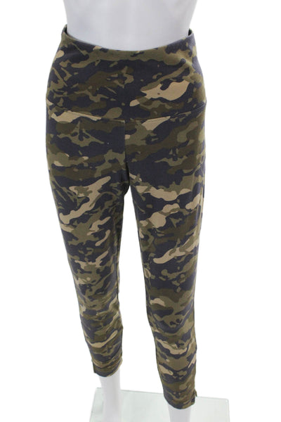 Lysse Womens Textured Elastic Waistband Camo Printed Slim Leggings Green Size L