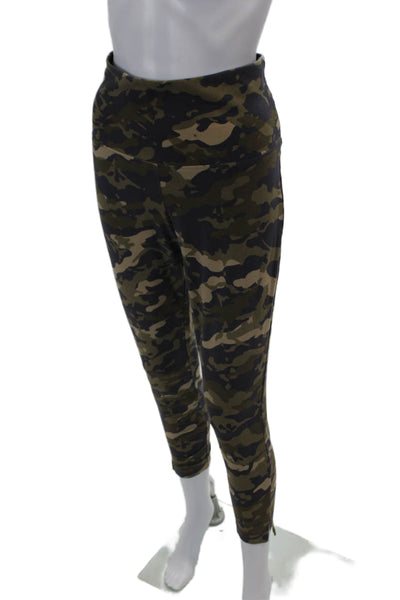 Lysse Womens Textured Elastic Waistband Camo Printed Slim Leggings Green Size L