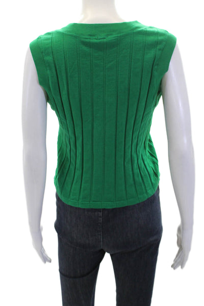 Monrow Womens Cotton Ribbed V-Neck Casual Sleeveless Top Solid Green Size XS