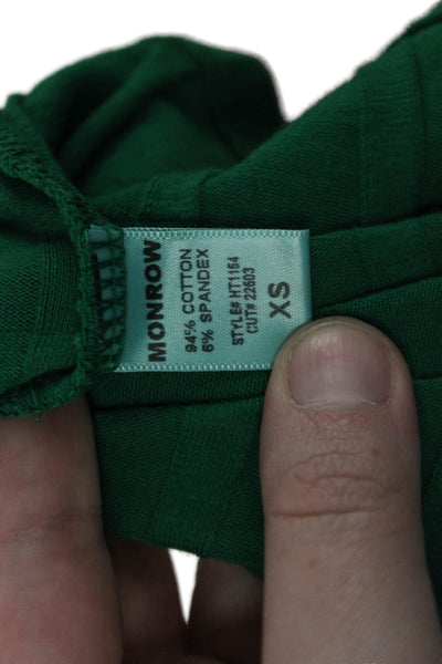 Monrow Womens Cotton Ribbed V-Neck Casual Sleeveless Top Solid Green Size XS