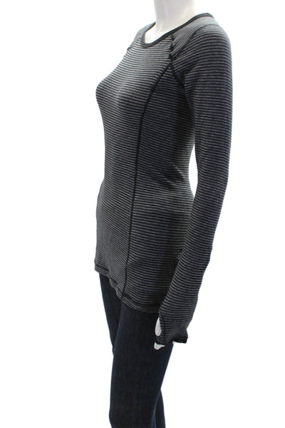 Lululemon Womens Long Sleeves Fitted Athletic Black Striped Workout Top Size S