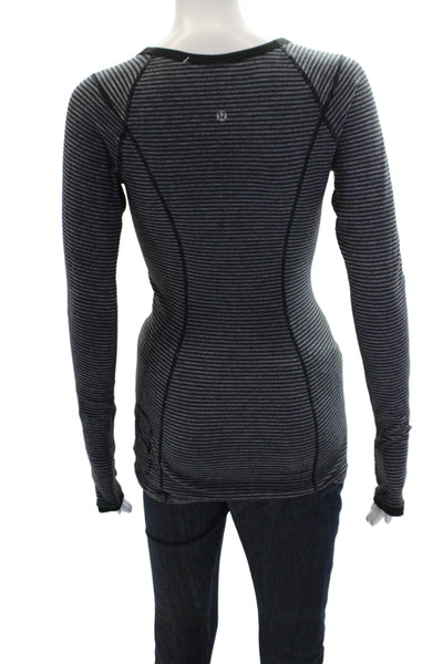 Lululemon Womens Long Sleeves Fitted Athletic Black Striped Workout Top Size S