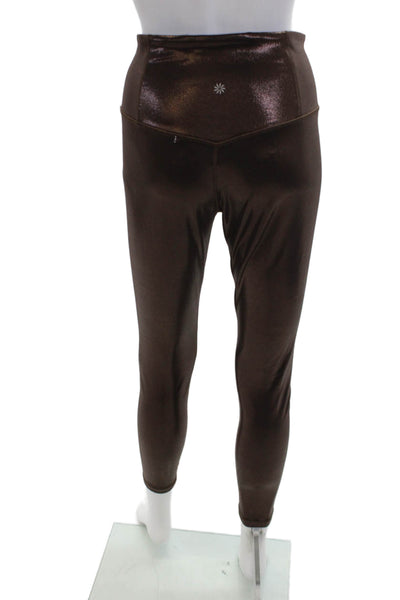 Athleta Women's High Waist Metallic Full Length Shiny Legging Brown Size L