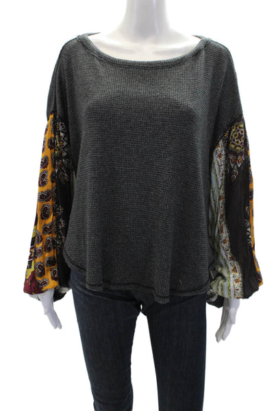 We The Free Womens Printed Long Sleeve Scoop Neck Sweater Gray Multi Size XS