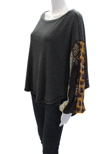 We The Free Womens Printed Long Sleeve Scoop Neck Sweater Gray Multi Size XS
