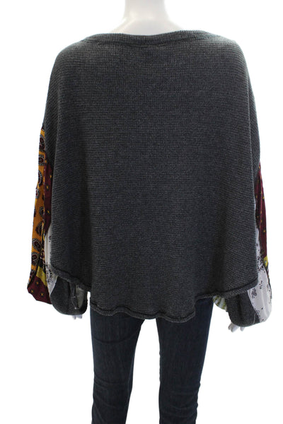 We The Free Womens Printed Long Sleeve Scoop Neck Sweater Gray Multi Size XS