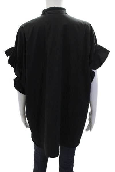 TCEXENCE Womens Button Front Short Sleeve Collared Shirt Black Cotton Size 14