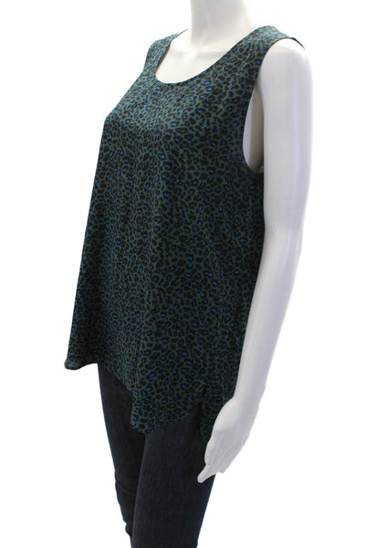 Repeat Womens Scoop Neck Leopard Printed Silk Tank Top Green Blue Size Medium