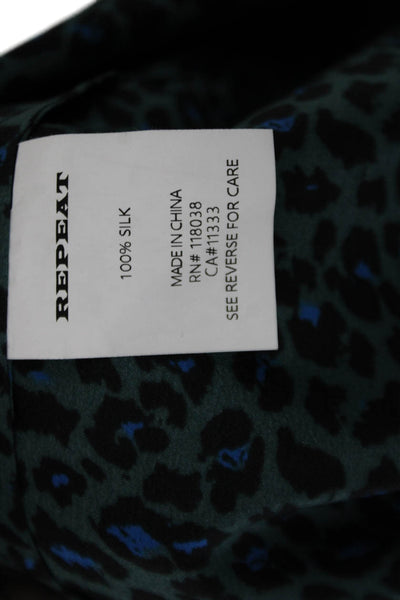 Repeat Womens Scoop Neck Leopard Printed Silk Tank Top Green Blue Size Medium