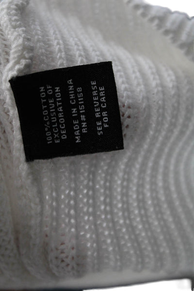 525 America Womens Long Sleeve V Neck Lace Trim Sweater White Cotton Size Small