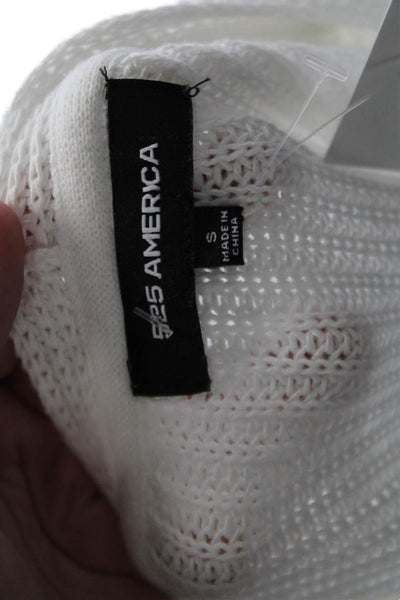 525 America Womens Long Sleeve V Neck Lace Trim Sweater White Cotton Size Small