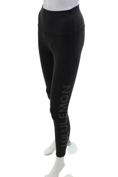 Lululemon Womens High Rise Side Logo Athletic Ankle Leggings Black Size 4