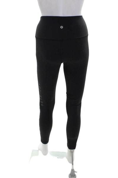 Lululemon Womens High Rise Side Logo Athletic Ankle Leggings Black Size 4
