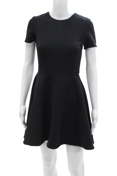 Opening Ceremony Womens Zip Up Short Sleeve Crew Neck A Line Dress Black Medium