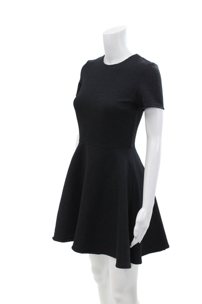 Opening Ceremony Womens Zip Up Short Sleeve Crew Neck A Line Dress Black Medium