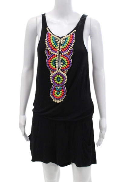 Nanette Lepore Womens Sleeveless Scoop Neck Beaded Romper Black Size Small