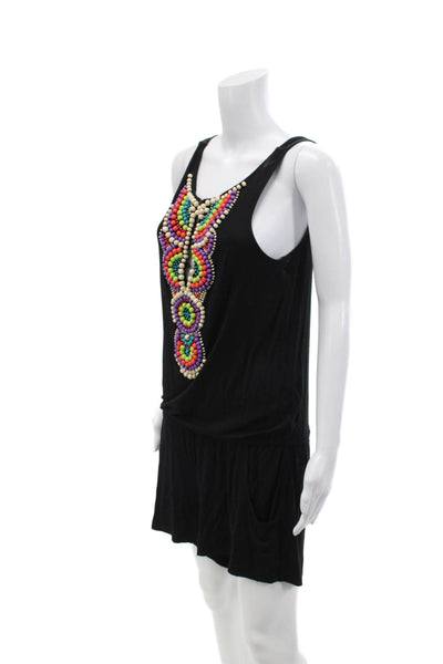 Nanette Lepore Womens Sleeveless Scoop Neck Beaded Romper Black Size Small