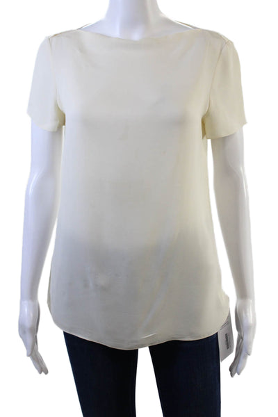 Theory Women's Round Neck Short Sleeves Silk Basic Blouse Beige Size S