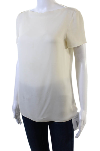 Theory Women's Round Neck Short Sleeves Silk Basic Blouse Beige Size S