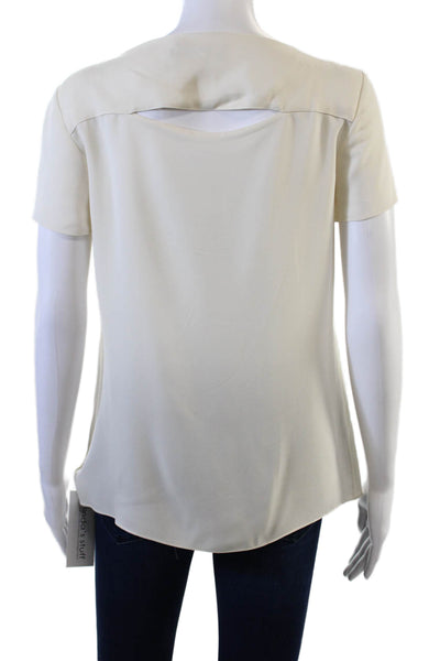 Theory Women's Round Neck Short Sleeves Silk Basic Blouse Beige Size S