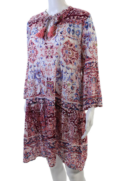 Lola Australia Womens Cotton Tasseled Neckline Detail Tiered Dress Red Size S