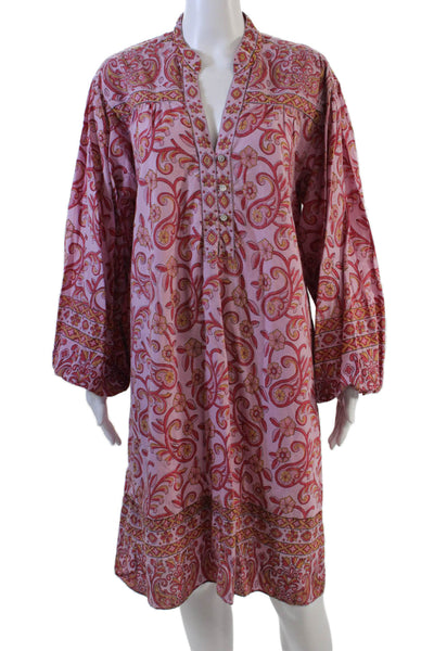 Boteh Womens Cotton Filigree Floral Print Peasant Sleeve Dress Pink Size 3