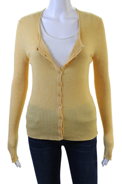 Maria Di Ripabianca Womens Cotton Round Neck Buttoned Sweater Yellow Size 10