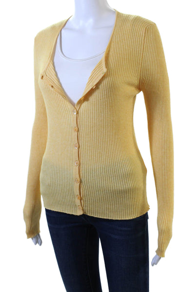 Maria Di Ripabianca Womens Cotton Round Neck Buttoned Sweater Yellow Size 10