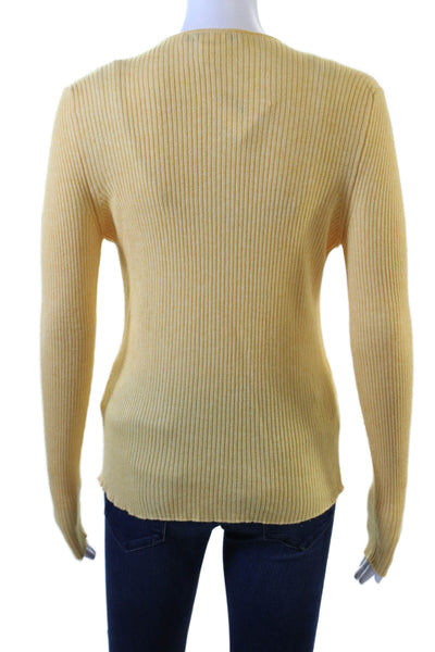 Maria Di Ripabianca Womens Cotton Round Neck Buttoned Sweater Yellow Size 10