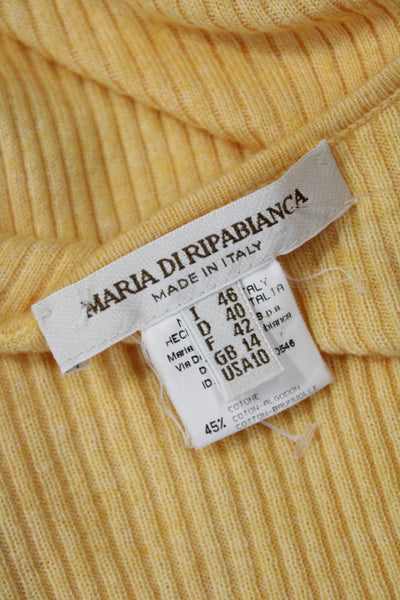 Maria Di Ripabianca Womens Cotton Round Neck Buttoned Sweater Yellow Size 10
