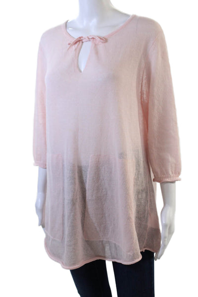 Oska Womens Linen 3/4 Sleeve Pocket detail V-Neck Knit Blouse Pink Size 2