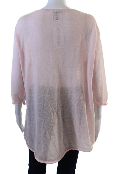 Oska Womens Linen 3/4 Sleeve Pocket detail V-Neck Knit Blouse Pink Size 2