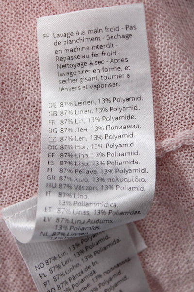 Oska Womens Linen 3/4 Sleeve Pocket detail V-Neck Knit Blouse Pink Size 2
