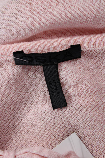 Oska Womens Linen 3/4 Sleeve Pocket detail V-Neck Knit Blouse Pink Size 2