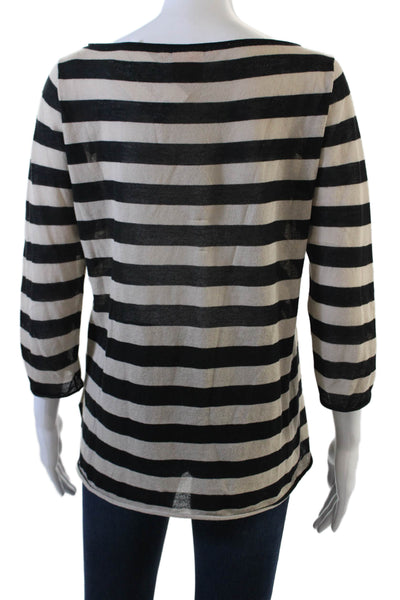 Tory Burch Womens Cotton Boat Neck Long Sleeve Striped Top Black Size M