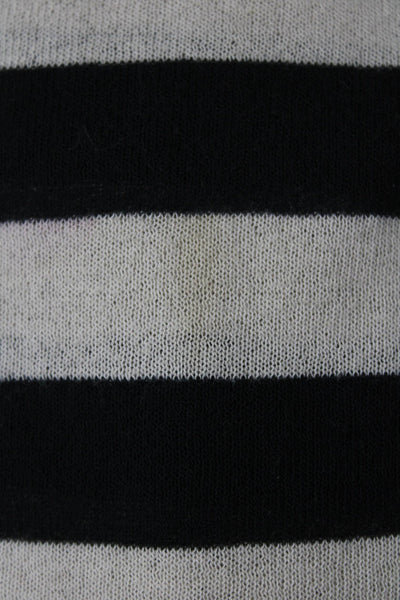Tory Burch Womens Cotton Boat Neck Long Sleeve Striped Top Black Size M