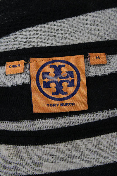 Tory Burch Womens Cotton Boat Neck Long Sleeve Striped Top Black Size M