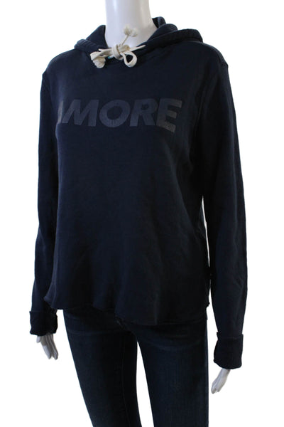 SOL ANGELES Womens Cotton Amore Graphic Raw Hem Hoodie Dark Blue Size S