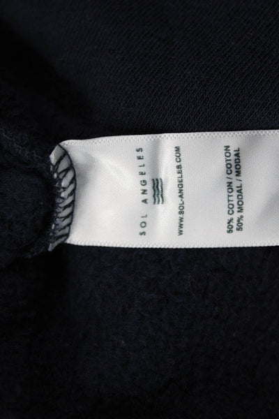 SOL ANGELES Womens Cotton Amore Graphic Raw Hem Hoodie Dark Blue Size S