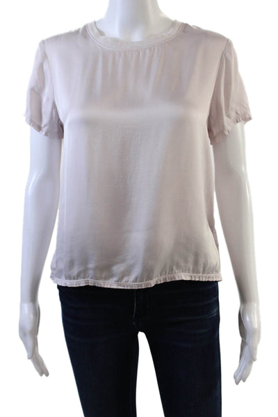 Nation LTD Womens Short Sleeve Crew Neck Satin T-Shirt Light Pink Size S