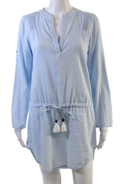 Heide Klein Womens Cotton Tasseled Pleated Front Tunic Top Light Blue Size S