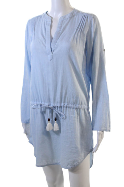 Heide Klein Womens Cotton Tasseled Pleated Front Tunic Top Light Blue Size S