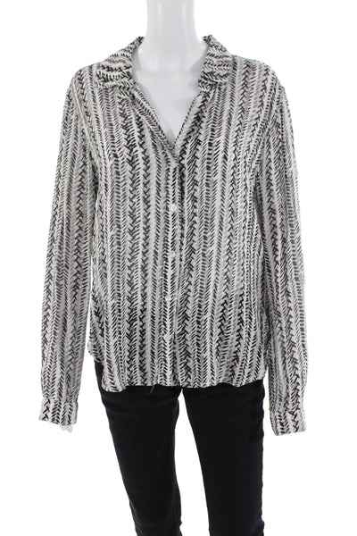 Bella Dahl Womens Printed Button Down Long Sleeves Shirt White Black Size Medium