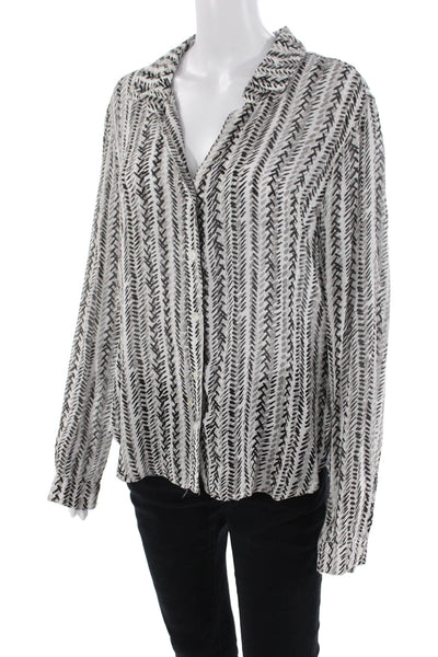 Bella Dahl Womens Printed Button Down Long Sleeves Shirt White Black Size Medium