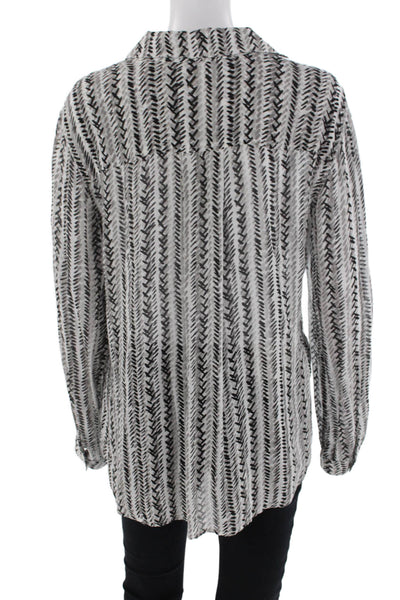 Bella Dahl Womens Printed Button Down Long Sleeves Shirt White Black Size Medium