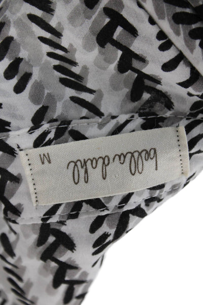 Bella Dahl Womens Printed Button Down Long Sleeves Shirt White Black Size Medium