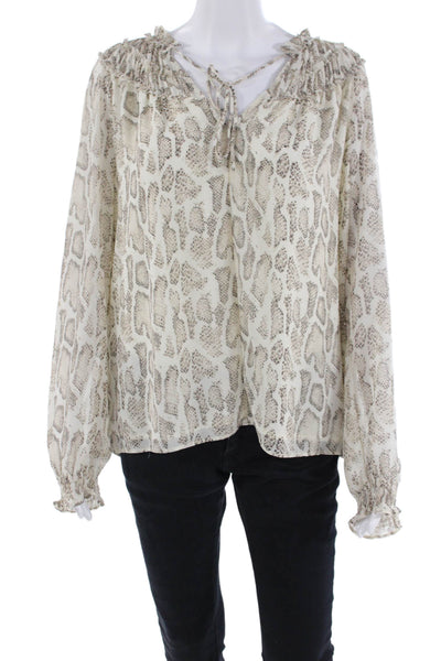 Pookie and Sebastian Womens Snakeskin Print Key Hole Neck Blouse White Size Medi