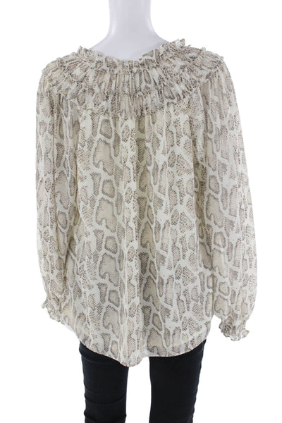 Pookie and Sebastian Womens Snakeskin Print Key Hole Neck Blouse White Size Medi
